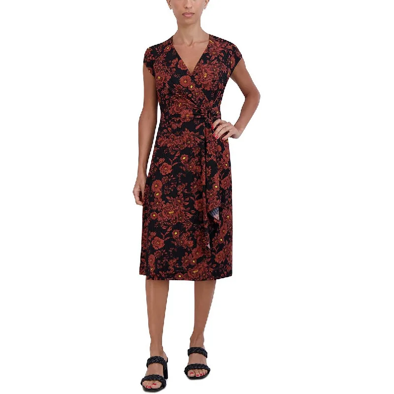 Fashionable Women's Casual Apparel Signature By Robbie Bee Womens Petites Floral Midi Wrap Dress