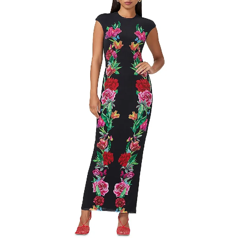 Women's Outdoor Activity Garments Womens Floral Print Boat Neck Maxi Dress