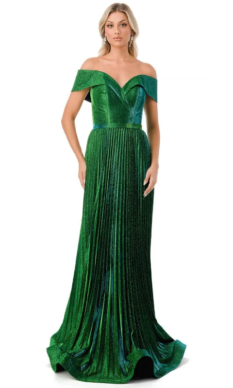 Fashionable Women's Casual Apparel Trevi Collection L2727 - Pleated Off Shoulder Evening Gown