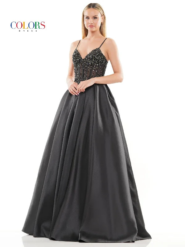 Women's Stylish Outdoor Outfit Colors 3244 Prom Long Spaghetti Strap Mikado Ball Gown