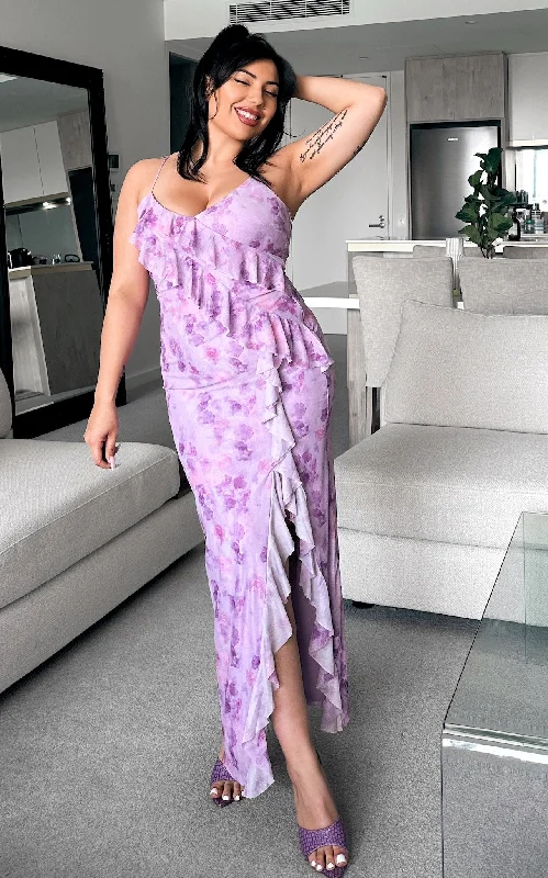 Women's Evening Attire Tara Mesh Maxi Dress - Lilac Purple Floral