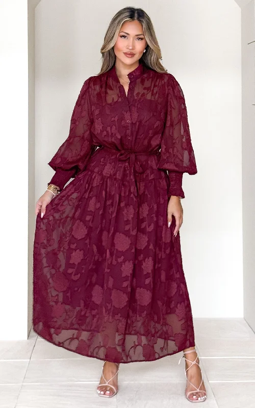 Women's Clothes For Special Occasions Paula Maxi Dress - Wine Floral Texture