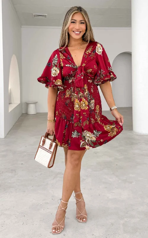 Women's Plus-Size Garments Amata Mini Dress - Wine Red Floral