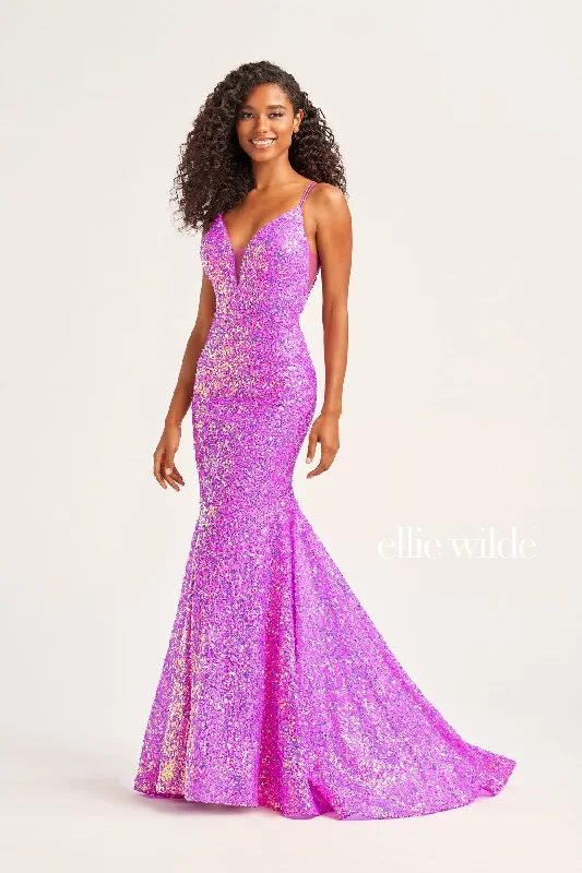 Women's Casual Wear Clothing Ellie Wilde EW34016 Long Mermaid Sequin Formal Prom Gown