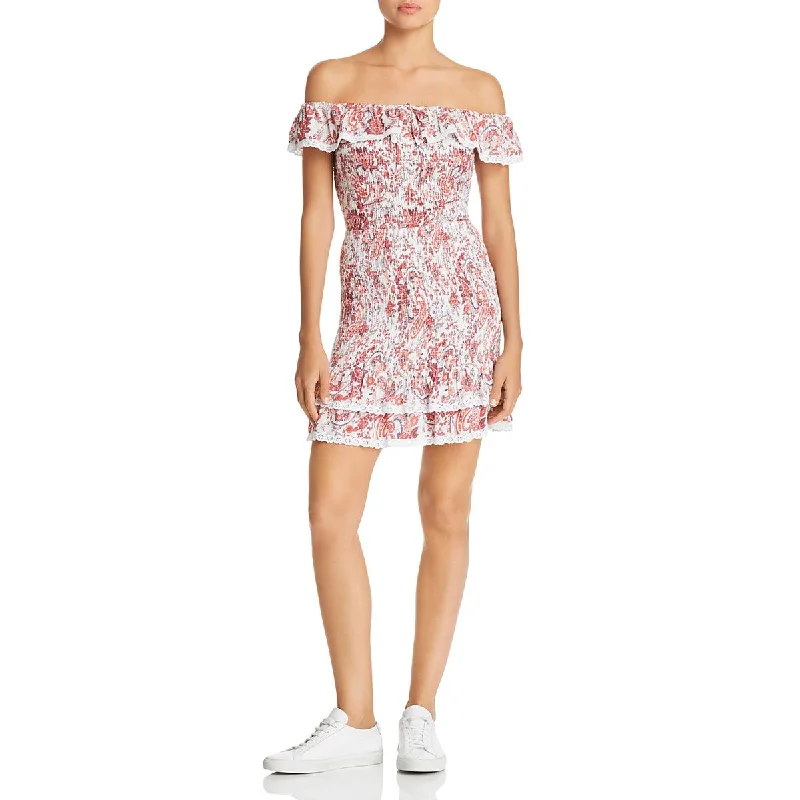 High-Fashion Women's Clothing Lost + Wander Sofia Women's Smocked Paisley Print Off-The-Shoulder Mini Dress