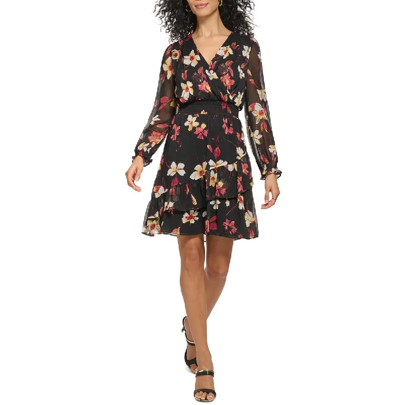 Women's Travel Outfit Set DKNY Womens Chiffon Floral Mini Dress