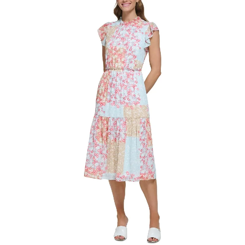 Women's Casual Attire DKNY Womens Floral Print  Fit & Flare Dress