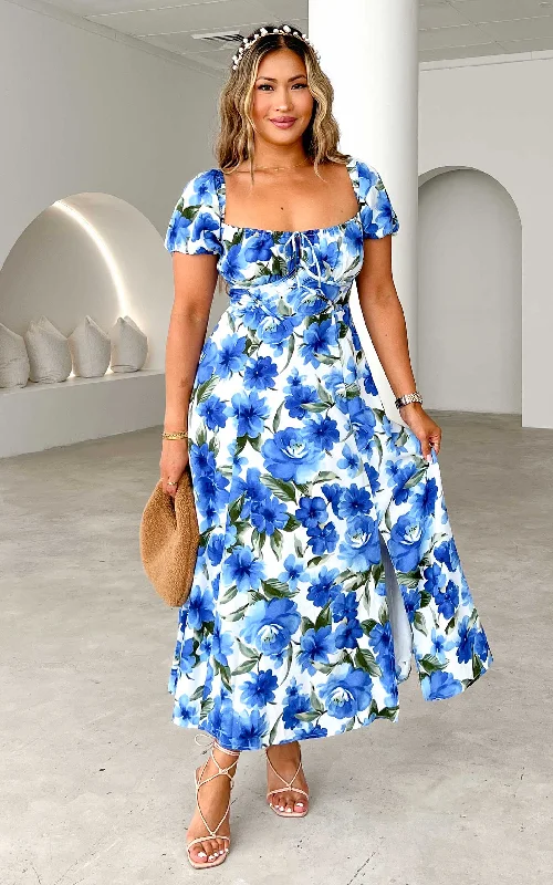 Women's Charming Outfit For Events Kiaya Midi Dress - Blue Floral