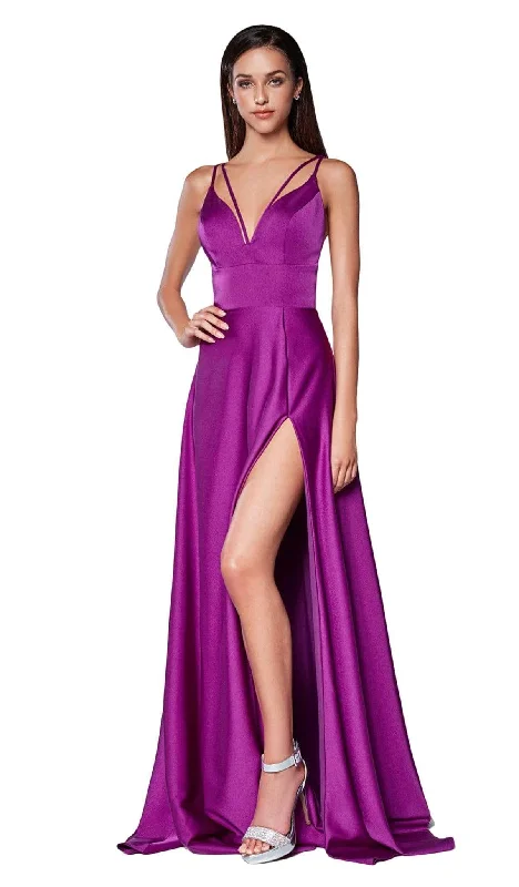 Women's Holiday Outfit Cinderella Divine - CS034 Plunging V-neck A-line Gown With Train