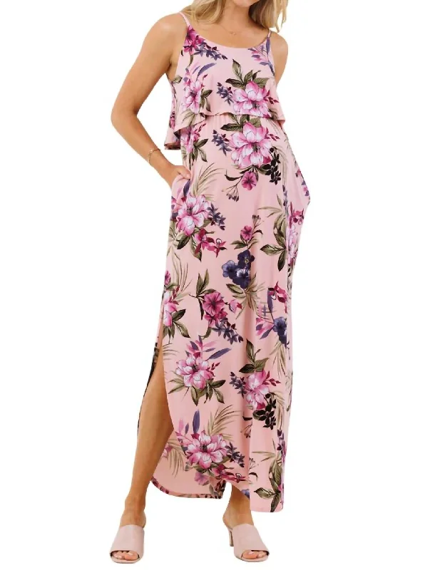 Formal Outfit For Women Floral Overlay Maternity Nursing Dress In Pink