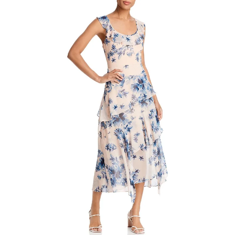 Women's Apparel BCBGMAXAZRIA Womens Floral Tiered Shift Dress