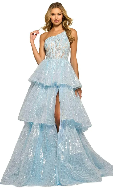 Stylish Women's Outerwear Apparel Sherri Hill 55527 - Corseted Layering A-line Shiny Gown