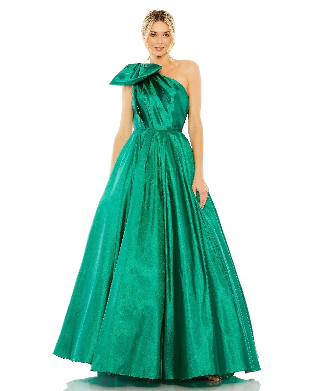 Women's Functional Outfit For Outdoor Activities Mac Duggal 11599 Long One Shoulder Bow Detail Ball Gown