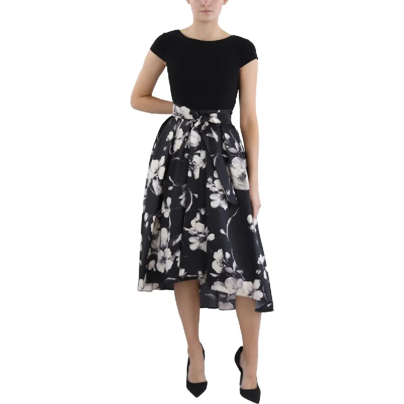 Women's Clothing For Everyday Wear Petites Womens Hi-Low Floral Print Fit & Flare Dress