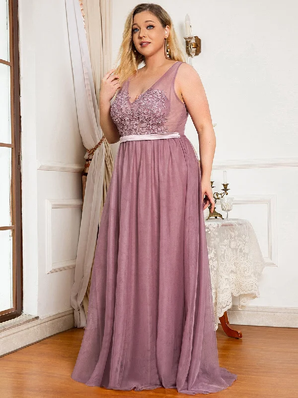 Women's Contemporary Clothing Plus Size A-Line Floral Lace Appliques Wholesale Bridesmaid Dress