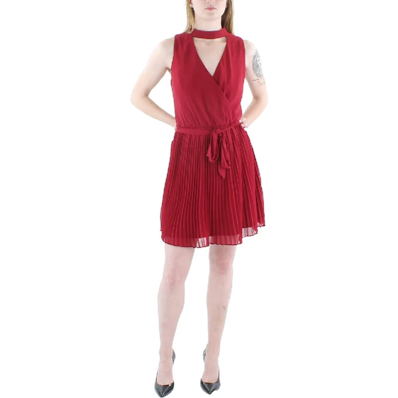 Women's Elegant Evening Outfit BCX Womens Juniors Pleated Belted Mini Dress