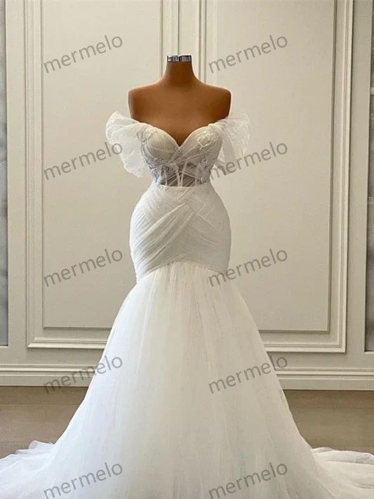 Elegant Women's Attire Elegant Off the Shoulder Floor Length Mermaid Tulle Wedding Dress