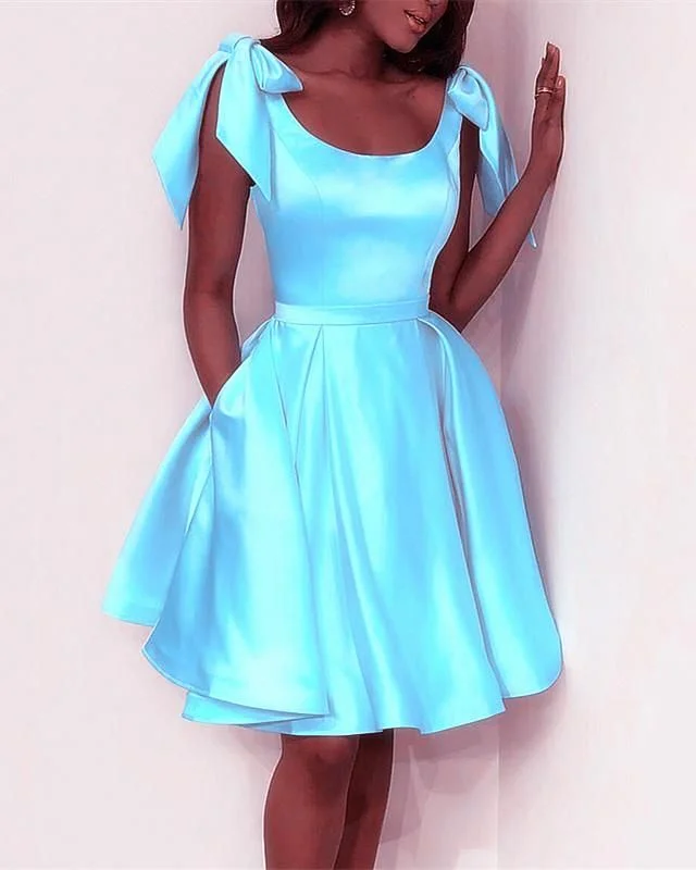 Women's High-Fashion Apparel Elegant Satin Homecoming Dresses,Blue Black 8th Grade Prom Dress,Wedding Party Dress     S3187