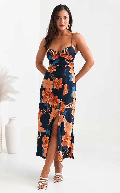 Women's Activewear Attire Lyla Maxi Dress - Navy Orange Floral