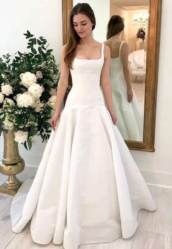 Timeless Women's Clothes Sexy Backless Square Neck Wedding Dress Simple Wedding Dress     S5104