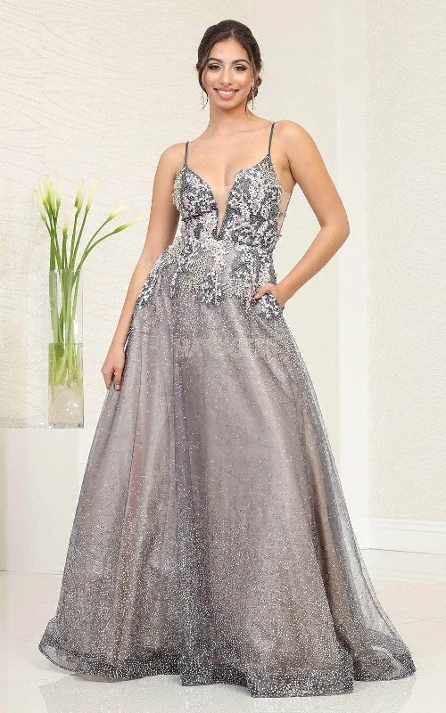 High-Fashion Women's Clothing May Queen RQ8035 - Embellished Plunging V-Neck Prom Gown