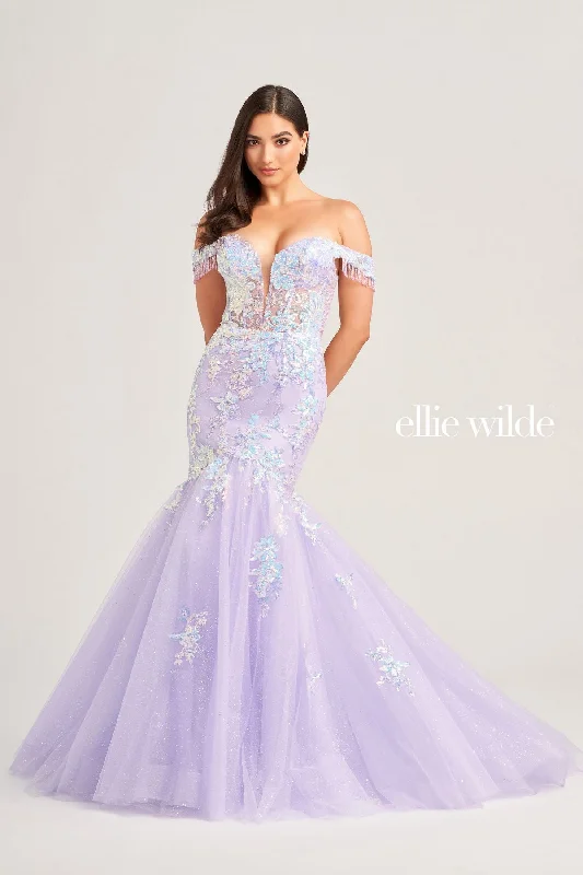 Women's Clothes For Special Occasions Ellie Wilde EW35219 Long Mermaid Glitter Evening Prom Gown