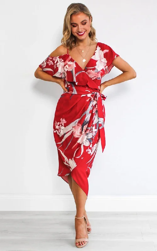 Women's Trendy Clothes Portia Midi Dress - Red Floral