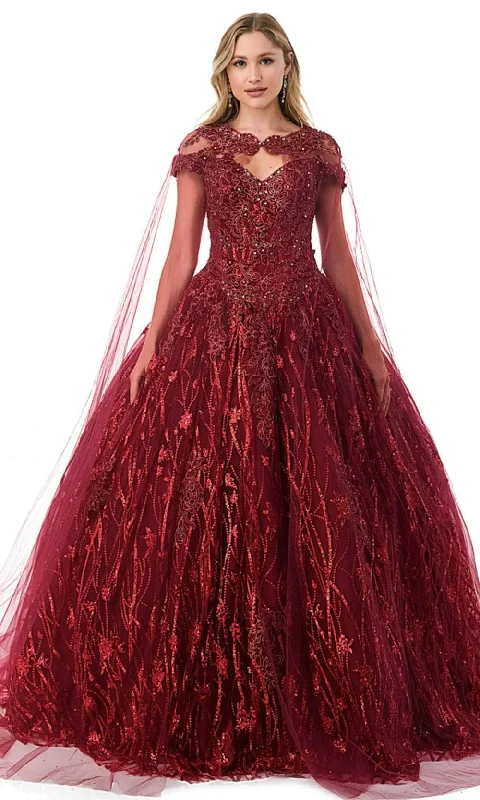 Timeless Women's Garments Aspeed Design L2804C - Off Shoulder Beaded Ballgown With Cape