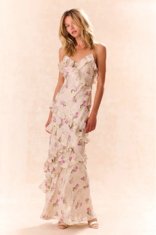 Vintage-Inspired Women's Apparel Rialto Floral Silk Maxi Dress