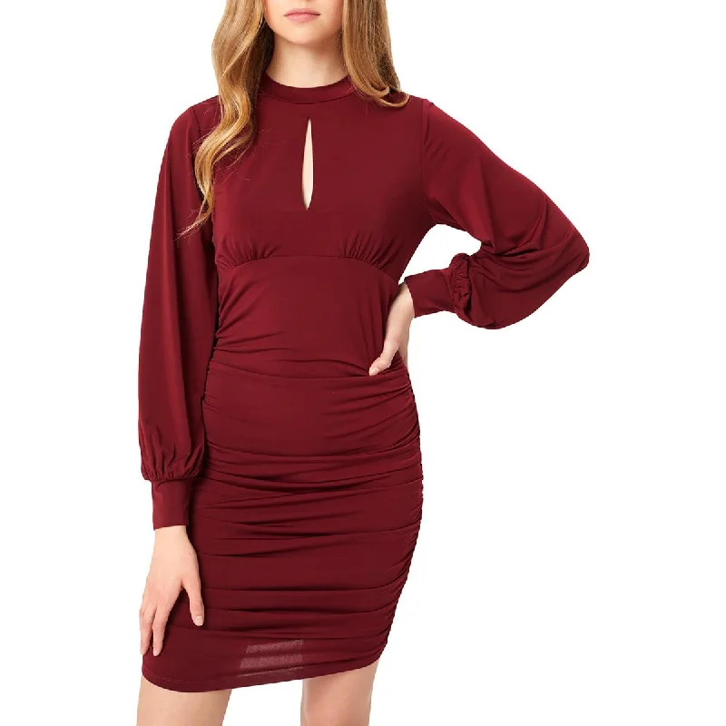 Stylish Outerwear Clothing For Women Love Tree Women's Ruched Long Sleeve Keyhole Mini Dress