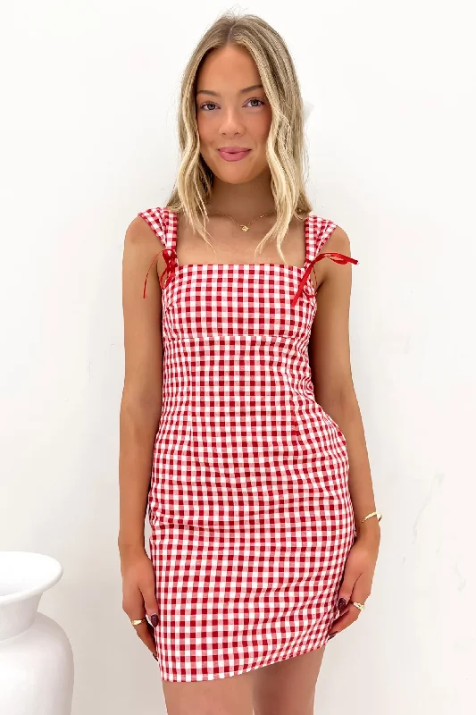 Women's Comfortable Lounge Garments Axton Mini Dress Red Gingham