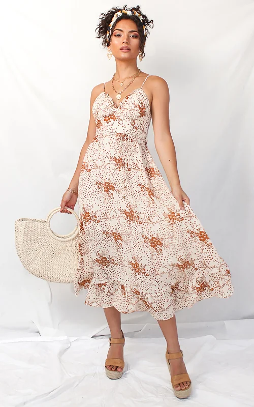 Charming Women's Clothes For Special Events Marilyn Dress - White Tan Floral