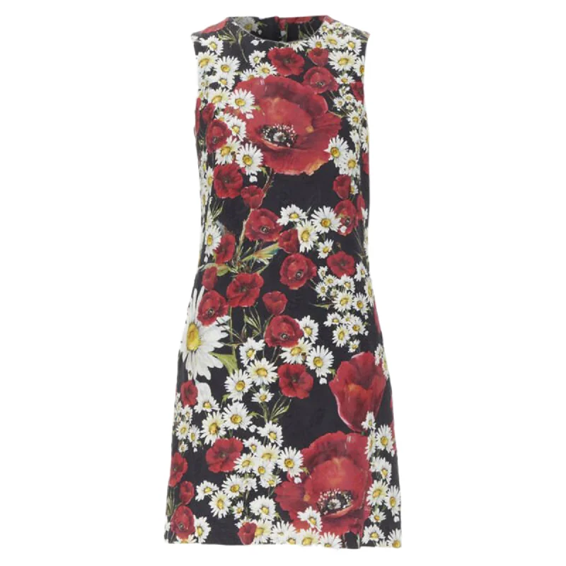 Women's Vacation Outfit Set Dolce & Gabbana Poppy Daisy floral print jacquard mini sheath dress