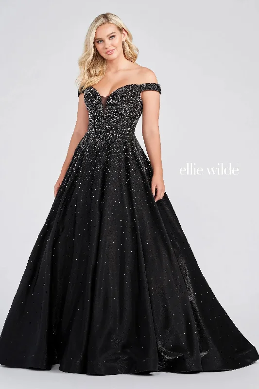 Formal Clothing For Women Ellie Wilde EW122106 Long Beaded Ball Gown Pocket Prom Dress