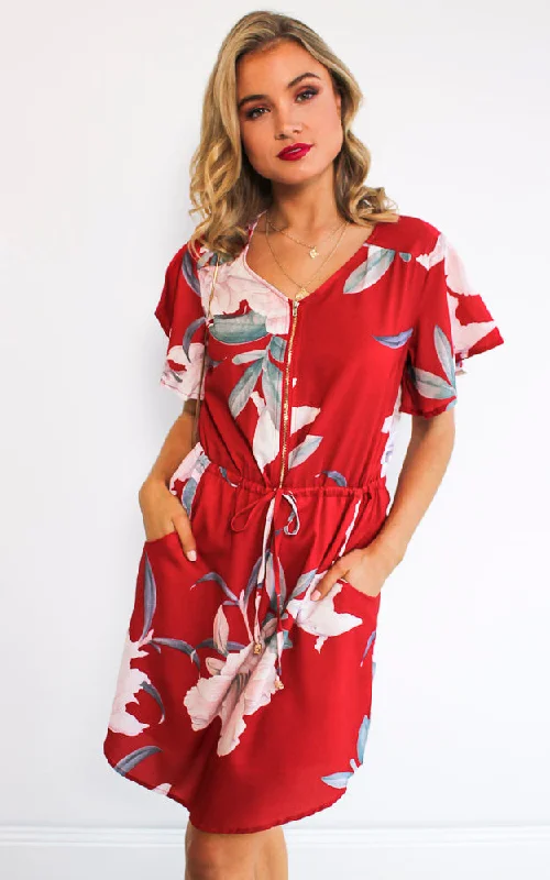 Women's Evening Clothes Heather Dress - Red Floral