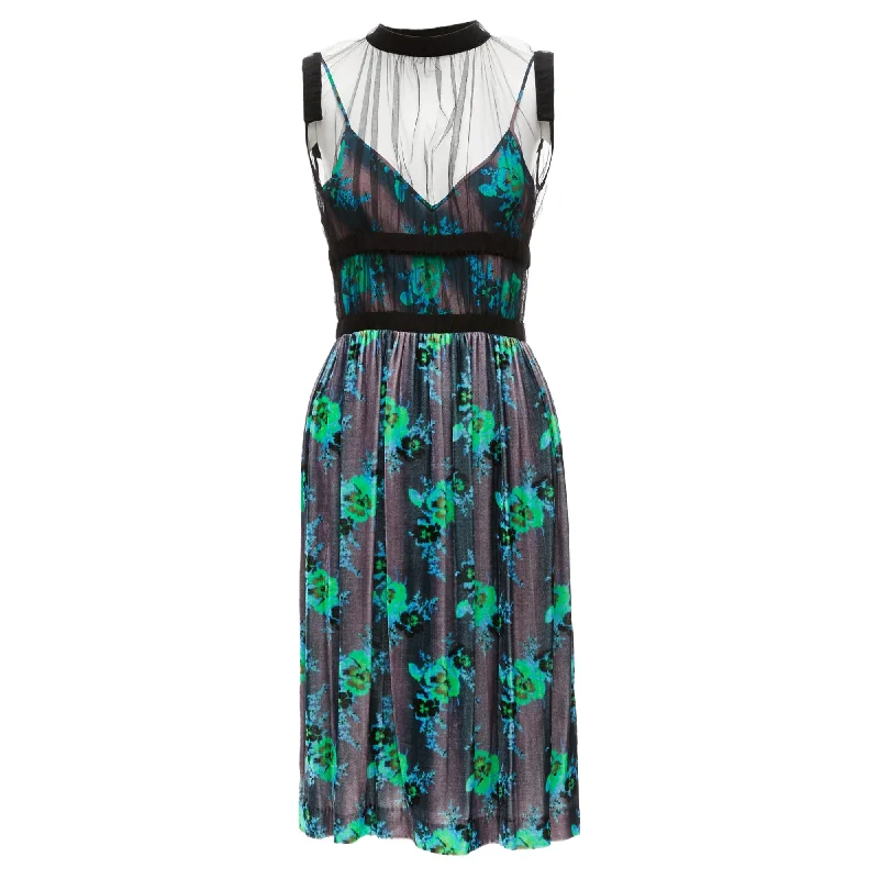 Women's Elegant Formal Outfit Christopher Kane Silk Floral Print Overlay Dress