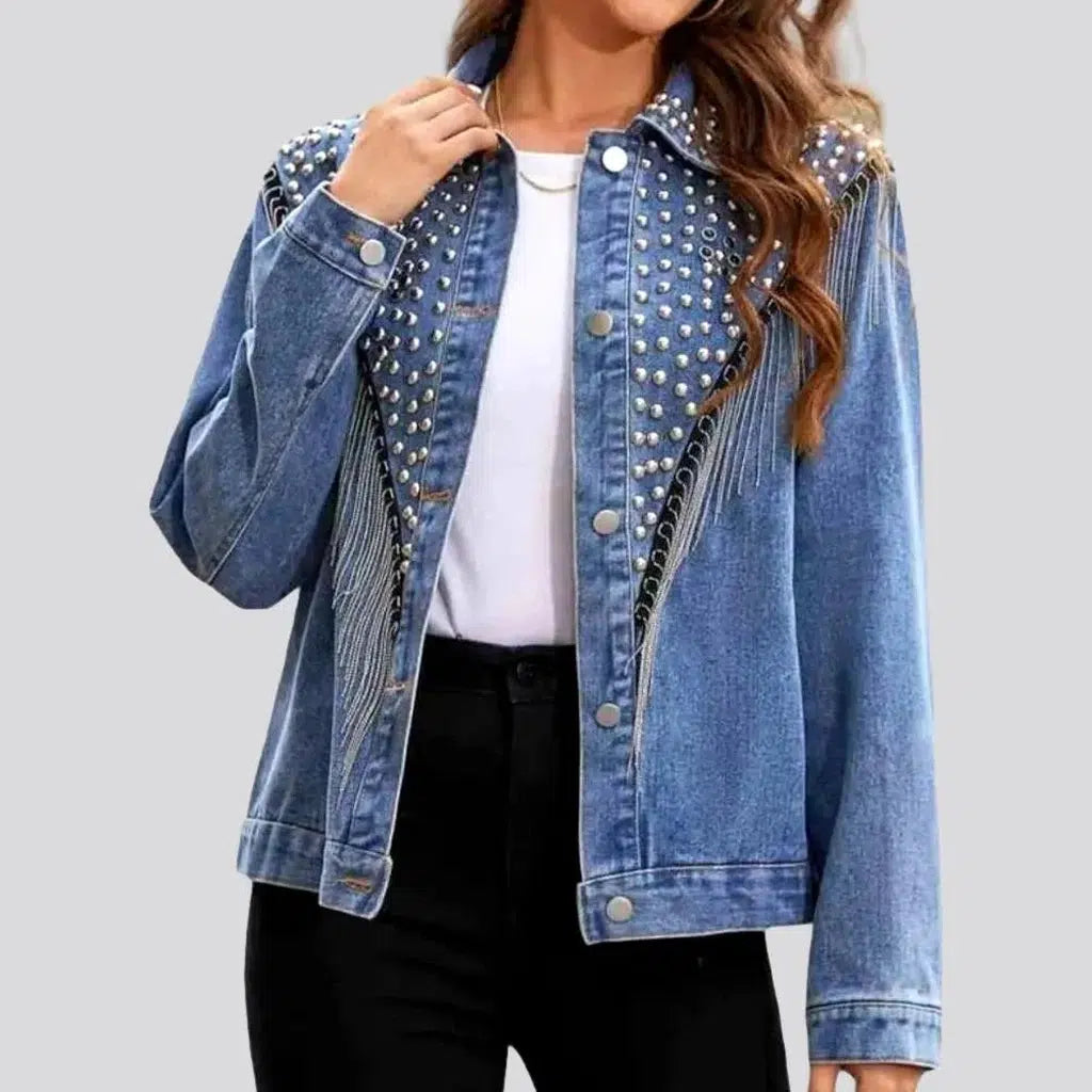 Women's Travel Garments Embellished light-wash denim jacket