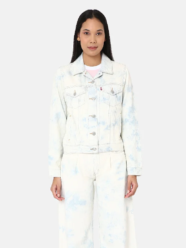 Women's Trendy Garments Women's Solid Light-Blue Spread Collar Trucker Jacket