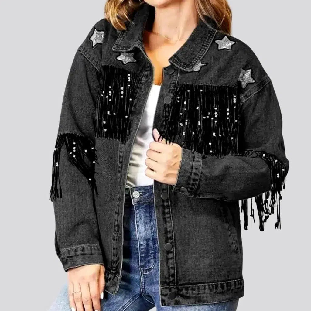 Fashionable Women's Outfit Stars-embroidery women's denim jacket