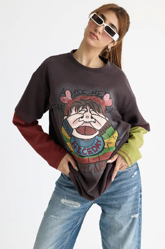 Comfortable Garments For Women Printed Oversized Sweatshirt