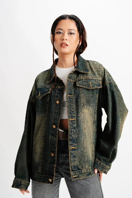 Women's Formal Event Outfit Blue Spread Collar Denim Jacket