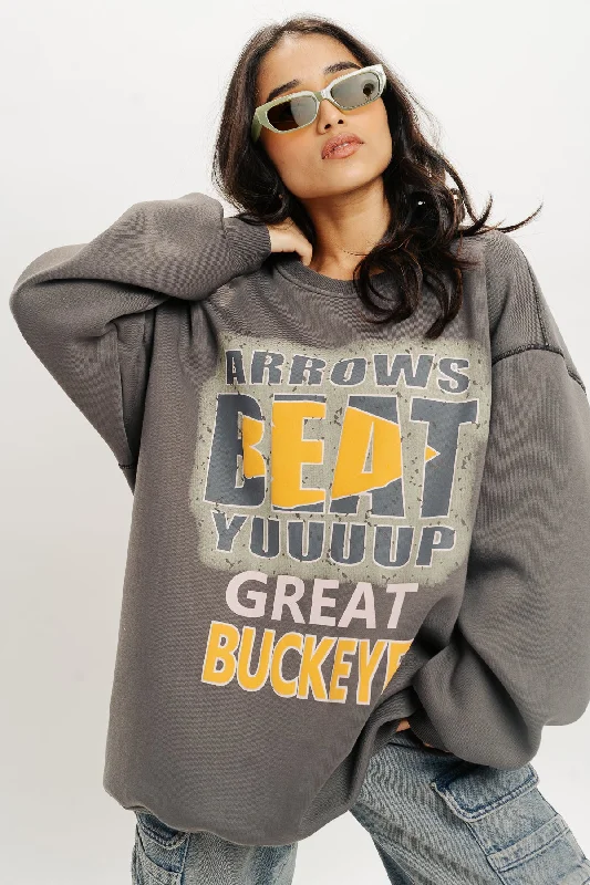 Women's Seasonal Clothing Grey Typography Oversized Sweatshirt