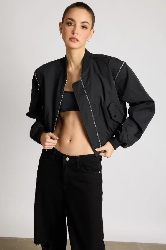 Women's Luxury Garments Zip With Me Black Bomber Jacket