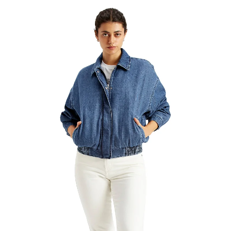 Women's Date Night Outfit Women's Solid Blue Spread Collar Jacket