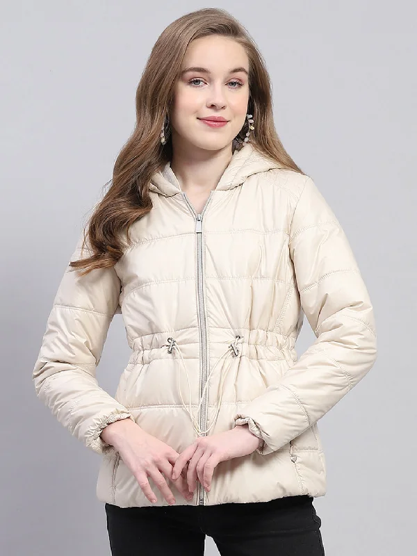 Women's Night-Out Clothes Women Beige Solid Hooded Full Sleeve Jacket