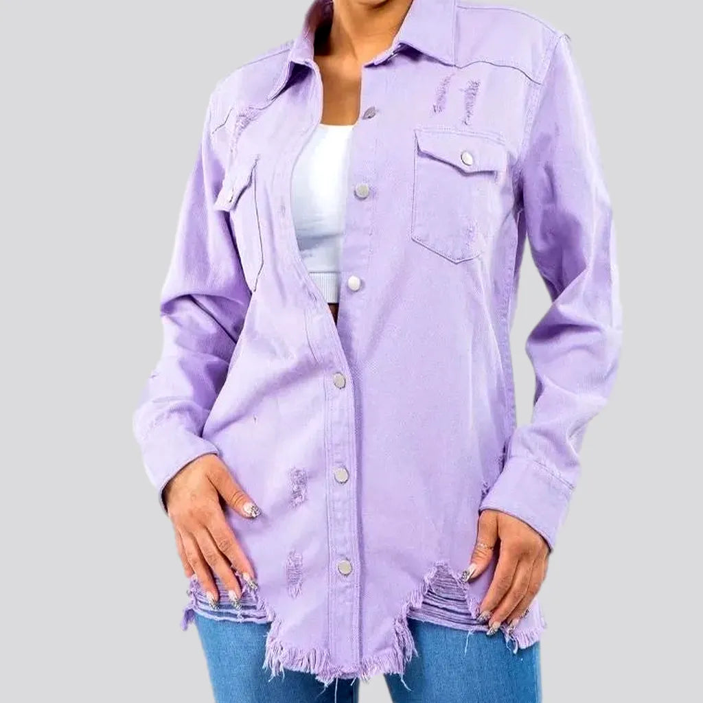 Women's Travel Attire Lavender-hue oversized denim shirt for ladies