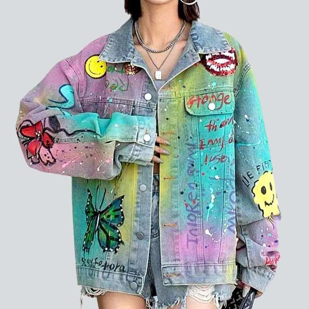 Vintage-Inspired Women's Clothes Neon stains painted denim jacket