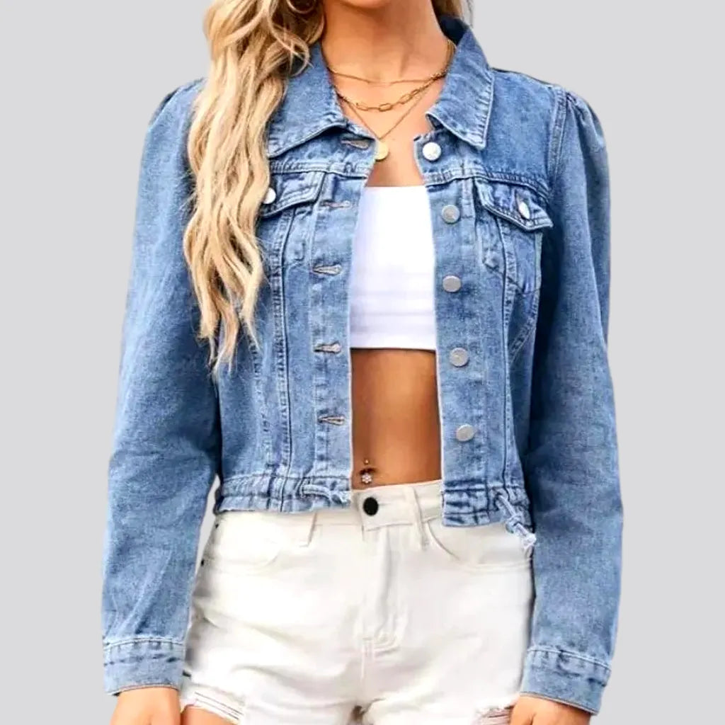 Women's Trendy Casual Clothes Puff-sleeves slim jean jacket for women