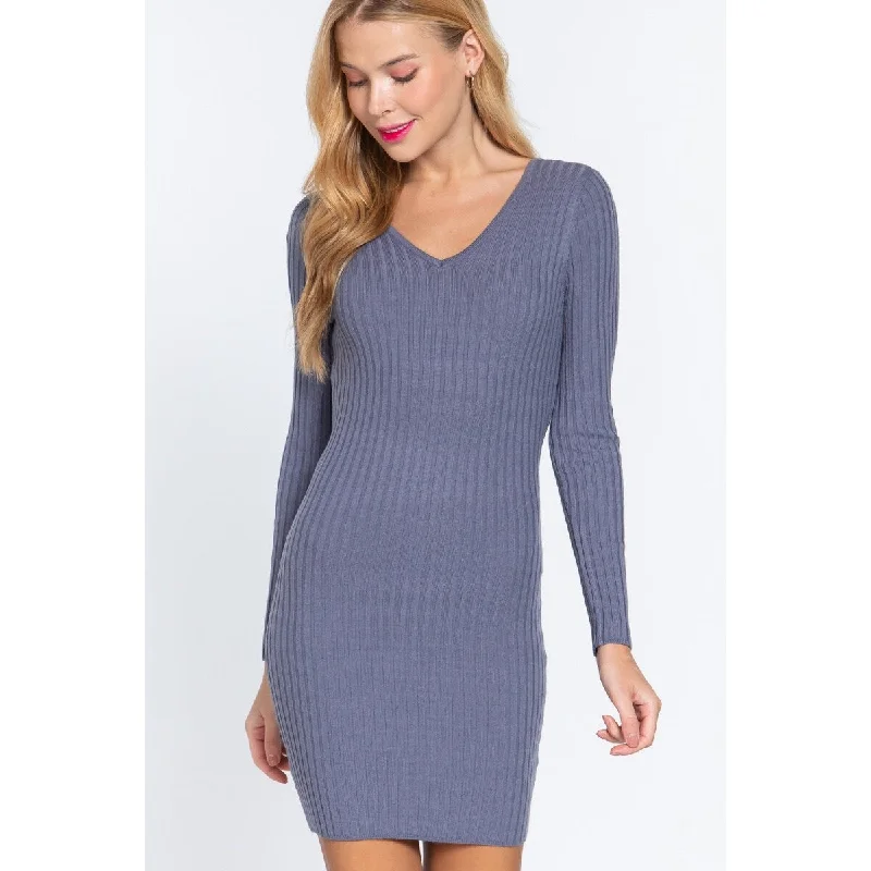 Sustainable Women's Apparel Chic Long Sleeve V-Neck Sweater Mini Dress - Cozy & Stylish Fashion for All Occasions