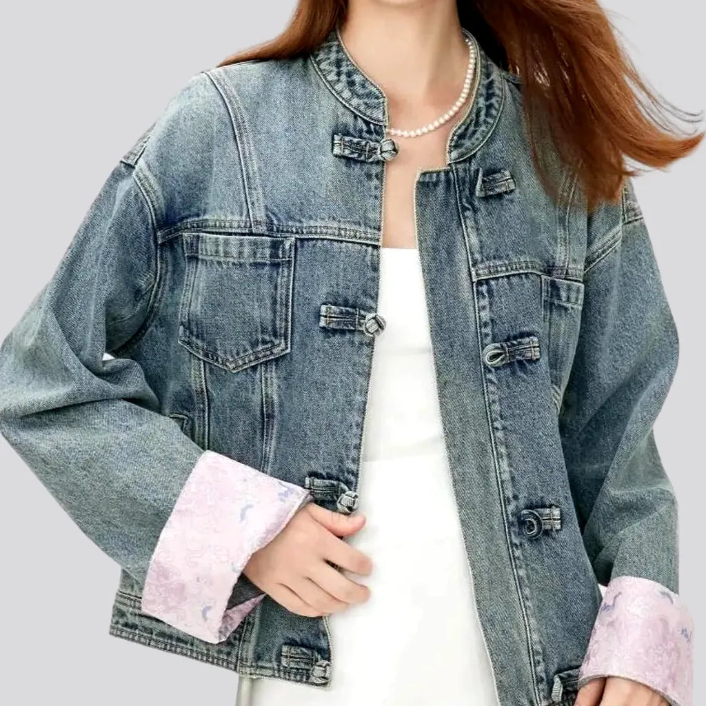 Women's Holiday Clothes Floral style jean jacket for ladies